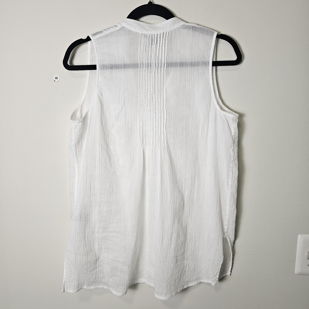 Lauren Ralph Laure M Petite White Tank Top Cotton Gauze Embroidered Boho Neutral - Picture 2 of 9